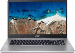 Acer Laptop mit großem Bildschirm, Laptop-Display zeigt Küstenlinie.