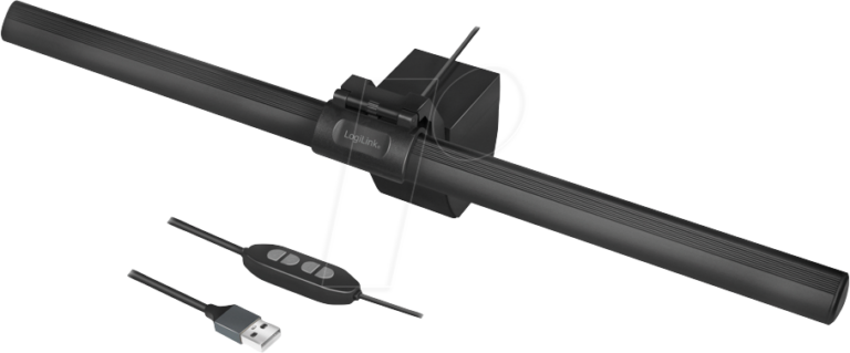 Schwarze Monitorleuchte mit USB-Kabel und Steuerungselementen