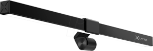 Schwarze längliche Monitorleuchte mit XLayer-Logo, augenscheinlich für Bildschirmmontage.