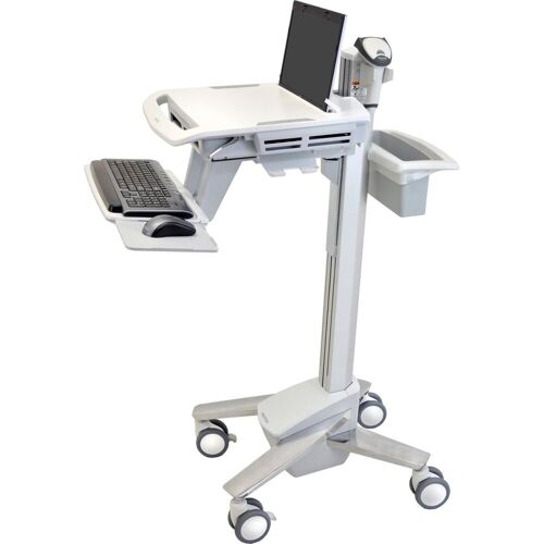 Mobil einsetzbarer Rollwagen mit Laptop, Tastatur und integrierter Halterung. Mobil einsetzbarer Rollwagen mit Laptop, Tastatur und integrierter Halterung.