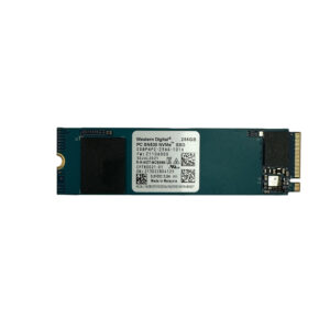 NVMe SSD von Western Digital mit 256GB Kapazität und Etikett auf grünem PCB.