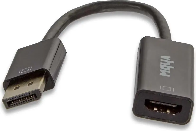 DisplayPort-zu-HDMI-Adapterkabel mit schwarzer Ummantelung und Anschlüssen.
