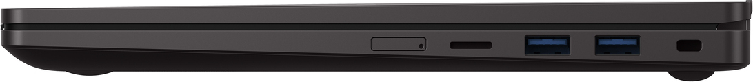 Schwarzer Laptop seitlich mit mehreren Anschlüssen und USB-Ports.