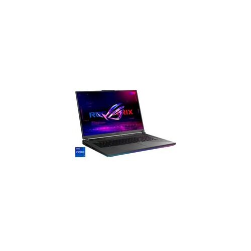 Gaming-Laptop mit beleuchtetem Bildschirm und sichtbarem ROG-Logo auf weißem Hintergrund. Gaming-Laptop mit beleuchtetem Bildschirm und sichtbarem ROG-Logo auf weißem Hintergrund.