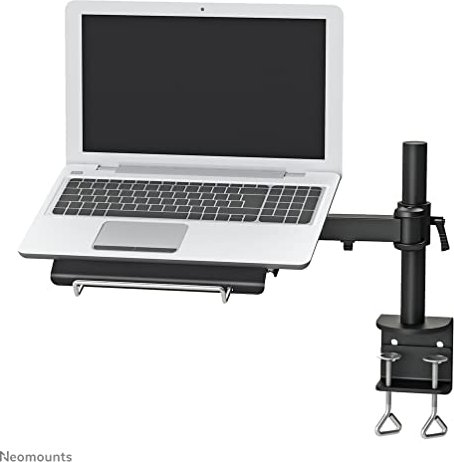 Laptop auf universeller Halterung mit Schreibtischklemme.