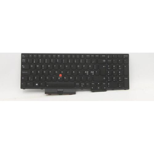 Schwarze Laptop-Tastatur mit rotem TrackPoint.