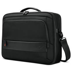 Schwarze Laptoptasche mit Schulterriemen und mehreren Reißverschlussfächern.
