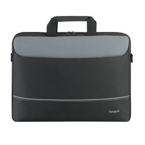 Schwarze und graue Laptoptasche mit Tragegriff von Targus.