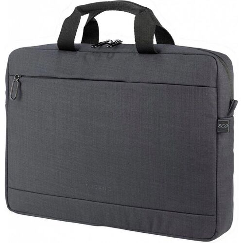 Schwarze Laptoptasche mit Reißverschluss und Griffen aus Polyester.