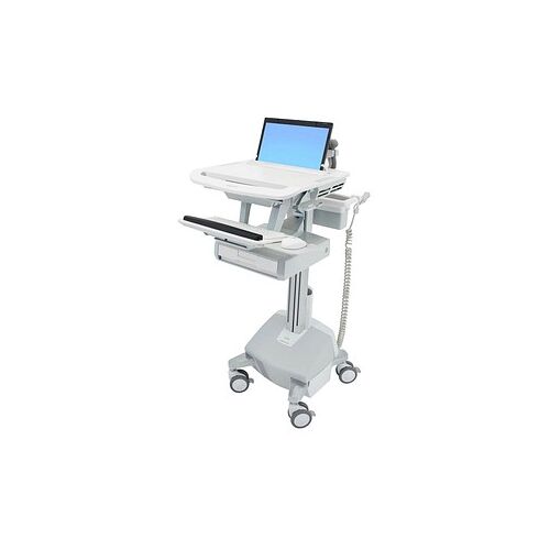 Medizinischer Rollwagen mit Laptop-Halter und mehreren Ablagen. Medizinischer Rollwagen mit Laptop-Halter und mehreren Ablagen.
