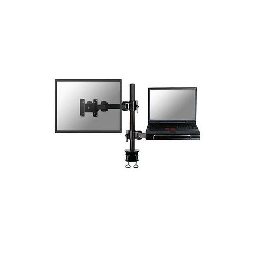 Monitor und Laptop an verstellbarer Tischhalterung montiert Monitor und Laptop an verstellbarer Tischhalterung montiert