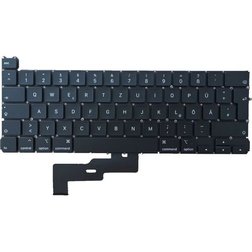 Deutsche QWERTZ-Tastatur für Laptops mit schwarzen Tasten und Sonderzeichen.