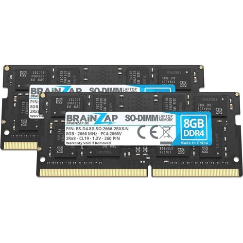 Zwei 8GB DDR4 SO-DIMM RAM-Module mit Produktaufdruck. Zwei 8GB DDR4 SO-DIMM RAM-Module mit Produktaufdruck.