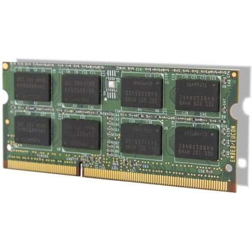 Ein grünes RAM-Modul mit mehreren schwarzen Speicherchips. Ein grünes RAM-Modul mit mehreren schwarzen Speicherchips.
