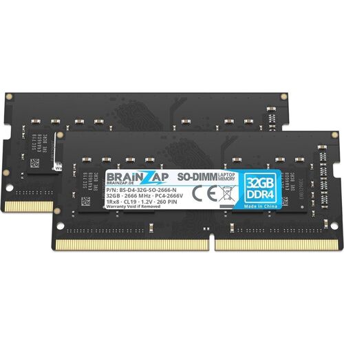 Zwei RAM-Module DDR4 für Laptops, jeweils mit 32GB Speicherkapazität. Zwei RAM-Module DDR4 für Laptops, jeweils mit 32GB Speicherkapazität.