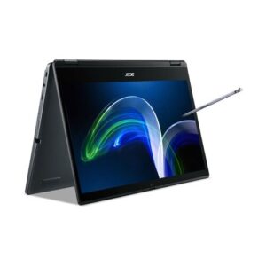 Convertible Laptop im Zeltmodus mit Stylus und lebendigem Bildschirm.