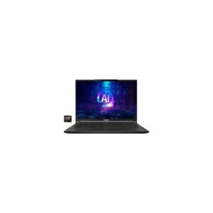 Laptop mit abstrakter Grafik auf dem Display, daneben ein kleiner Chip.