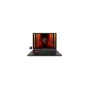 Gaming-Laptop mit RGB-Tastatur und MSI-Logo auf dem Bildschirm.