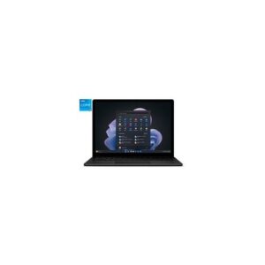 Schwarzer Laptop mit Windows-Startbildschirm und Intel Core Aufkleber links.
