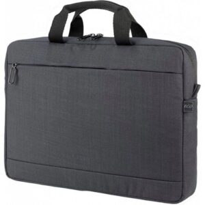 Schwarze Laptoptasche mit Reißverschluss und Griffen aus Polyester.