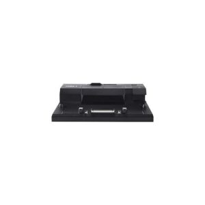 Schwarze Dockingstation mit mehreren Anschlüssen in minimalistischem Design.