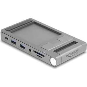 Grauer USB-Hub und Kartenleser von Delock mit mehreren Anschlüssen.