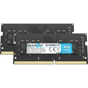 Zwei DDR4 SO-DIMM RAM-Module mit 4GB Kapazität für Laptops.