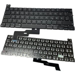 Zwei Laptop-Tastaturen, Vorder- und Rückseite, im QWERTZ-Layout, schwarzes Finish.