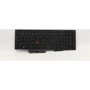 Schwarze Laptop-Tastatur mit QWERTZ-Layout und rotem TrackPoint.
