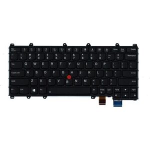 Schwarze Laptop-Tastatur mit rotem Trackpoint und Funktionstastenreihe.