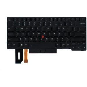 Schwarze Laptop-Tastatur mit Touchpoint und Flachbandkabel unten.
