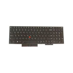 Schwarze Laptop-Tastatur mit deutschem Layout und rotem TrackPoint in der Mitte.