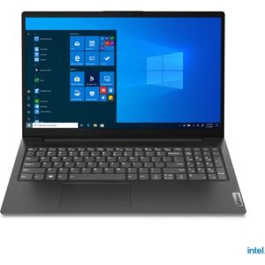 Ein Laptop mit geöffneter Windows-Benutzeroberfläche auf schwarzem Hintergrund.
