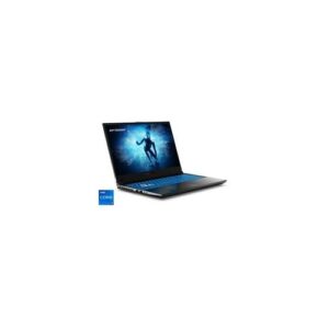 Laptop mit beleuchtetem Bildschirm und Tastatur, daneben Intel-Logo.