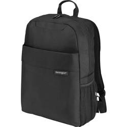 Schwarzer Rucksack mit Reißverschlüssen und Laptopfach, seitliche Taschen.