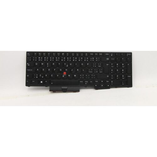Schwarze Laptop-Tastatur mit QWERTZ-Layout und rotem TrackPoint.