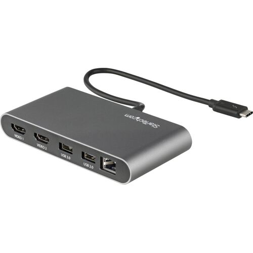 USB-C-Hub mit mehreren Anschlüssen, einschließlich HDMI und USB, auf weißem Hintergrund. USB-C-Hub mit mehreren Anschlüssen, einschließlich HDMI und USB, auf weißem Hintergrund.