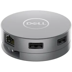 Runder USB-Hub von Dell mit verschiedenen Anschlussmöglichkeiten auf einer weißen Fläche.